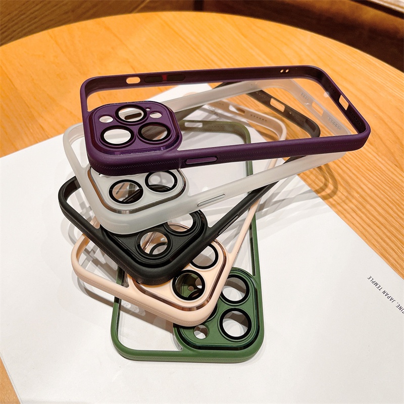 Ốp Điện Thoại Cứng Màu Trong Suốt Có Khung Bảo Vệ Camera Cho iPhone 13 14 Pro Max 14 Plus ip14pro