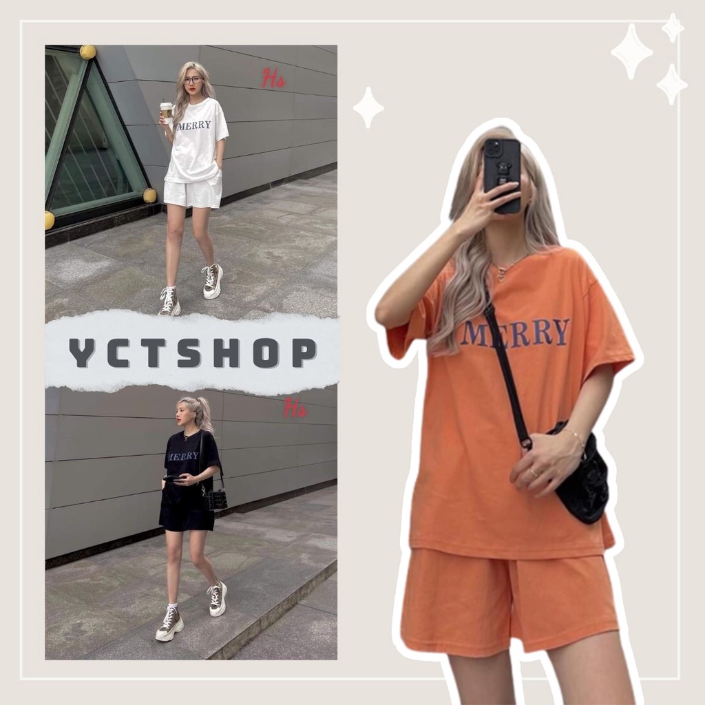 Set đồ hè áo thun phông tay lỡ quần đùi cotton co giãn 3 màu như ảnh YCTSHOP 001051