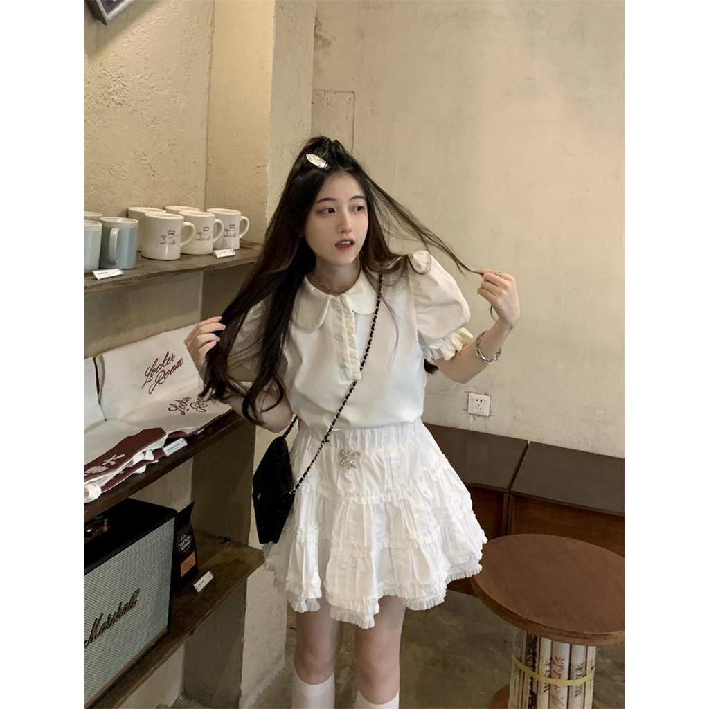 Bộ Áo Sơ Mi Ngắn Tay + Chân Váy Xếp Ly Xinh Xắn Dành Cho Nữ 60984