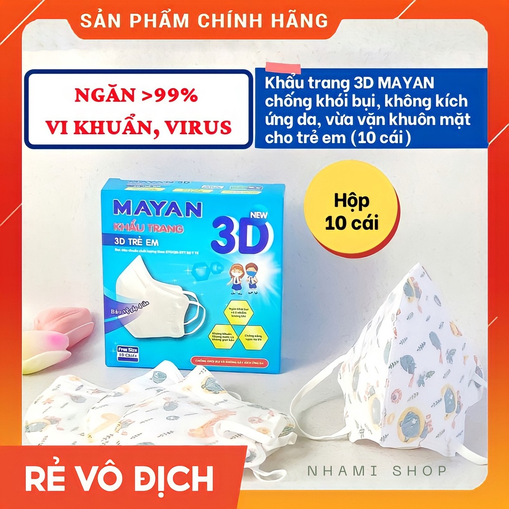 COMBO 10 HỘP KHẨU TRANG TRẺ EM MAYAN 3D MASK