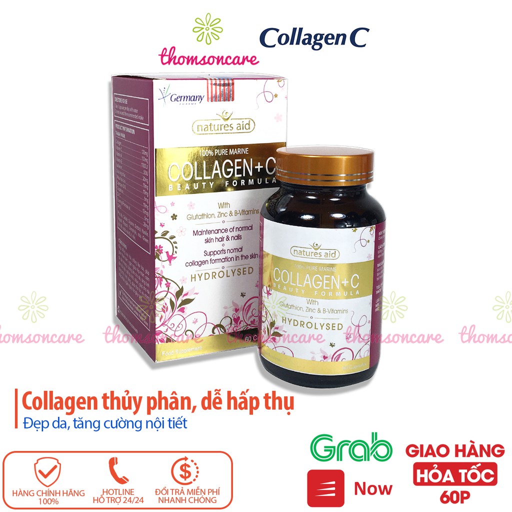 Bổ sung nội tiết tố từ Collagen thủy phân - Collagen +C hộp 60v có thêm vitamin C, E, glutathion và mầm đậu nành