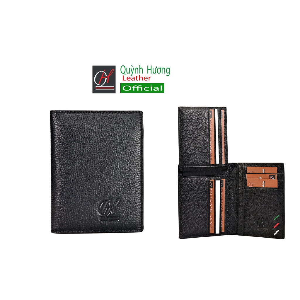 Ví nam 3 cánh gập da bò QH-03 cao cấp Quỳnh Hương Leather full hộp bảo hành 24 tháng