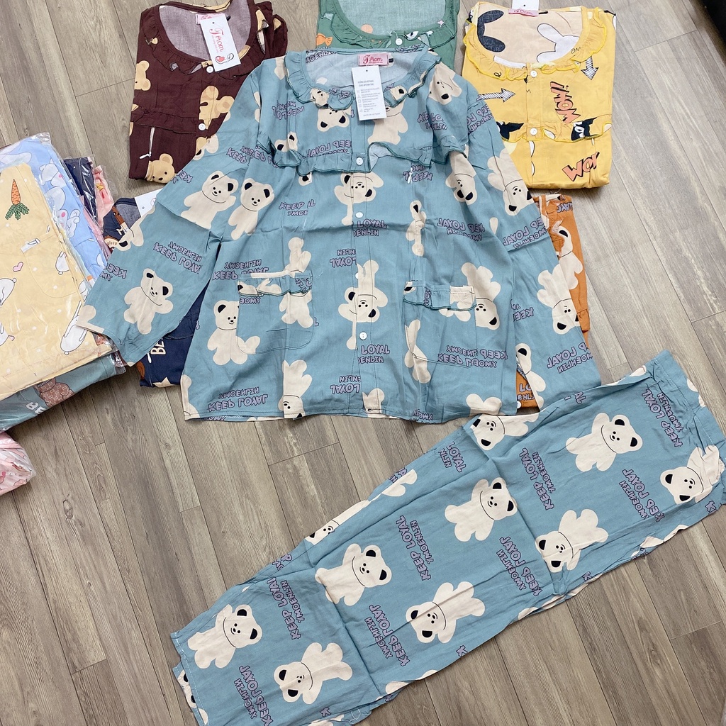 Bộ lanh sau sinh bigsize 3XL 70-85kg - Bộ mặc ở cữ mềm mát( không khóa)