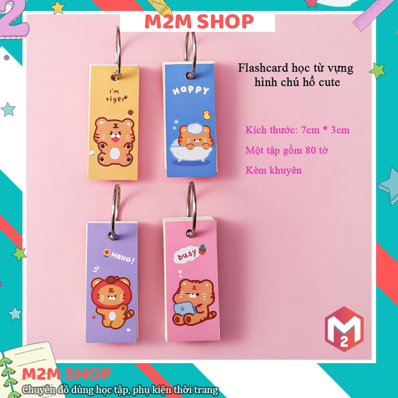 Tập flashcard tiếng Anh mini hình chú hổ con cute dễ thương kèm khuyên (7*3cm)