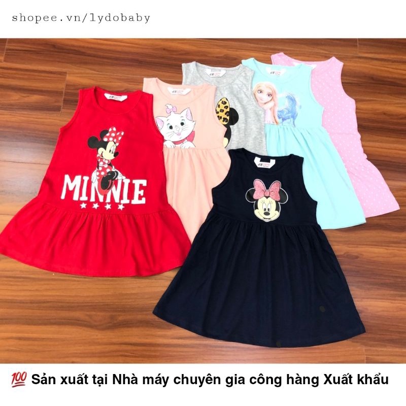 Váy cho bé gái 100% cotton mềm mịn mát siêu nhẹ đầm sát nách từ 2 đến 10 tuổi 13kg - 33kg hình in elsa pony