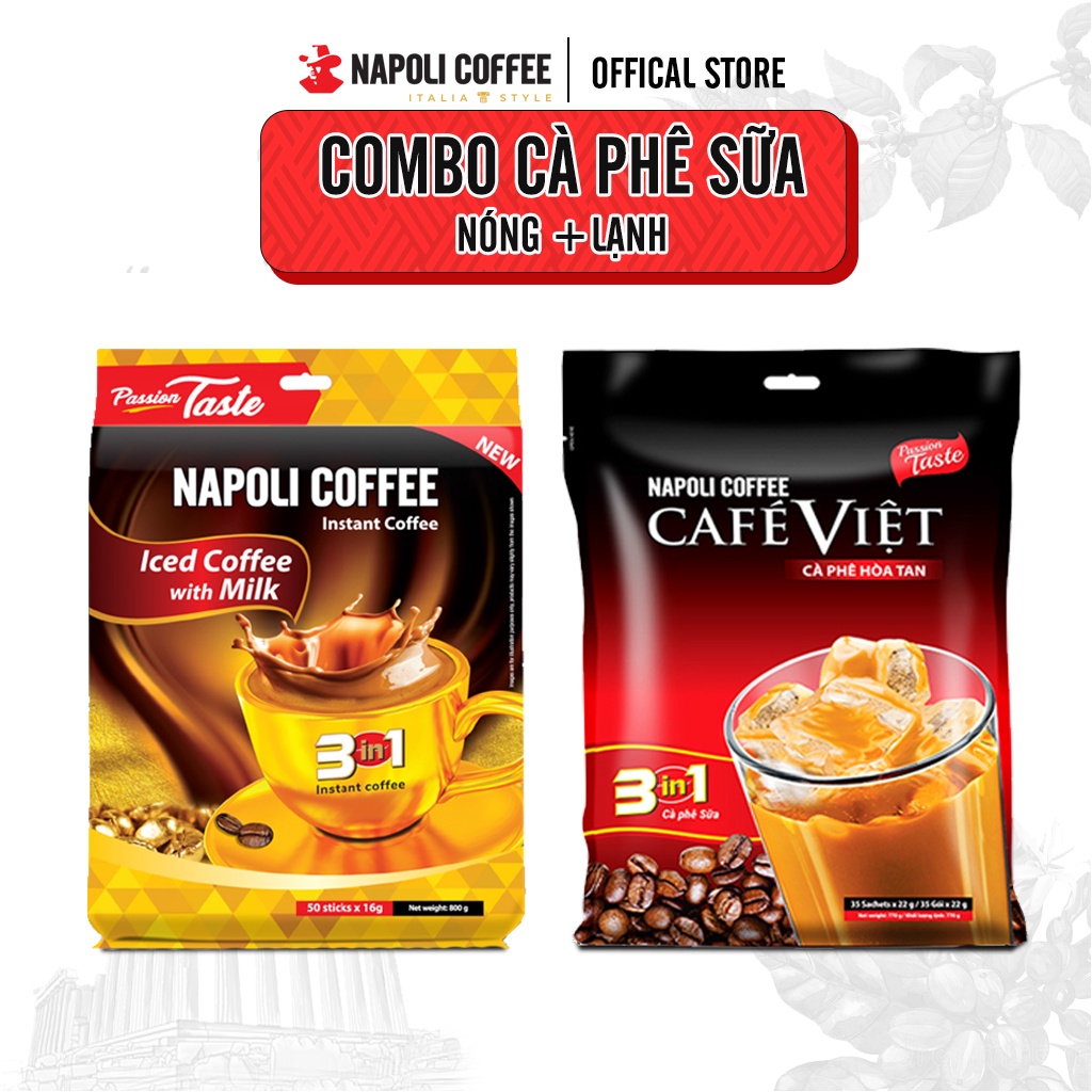 Cà phê đen đá sữa 2in1 3in1 cacao trà Napoli coffee cafe sạch nhiều loại trọng lượng 500g