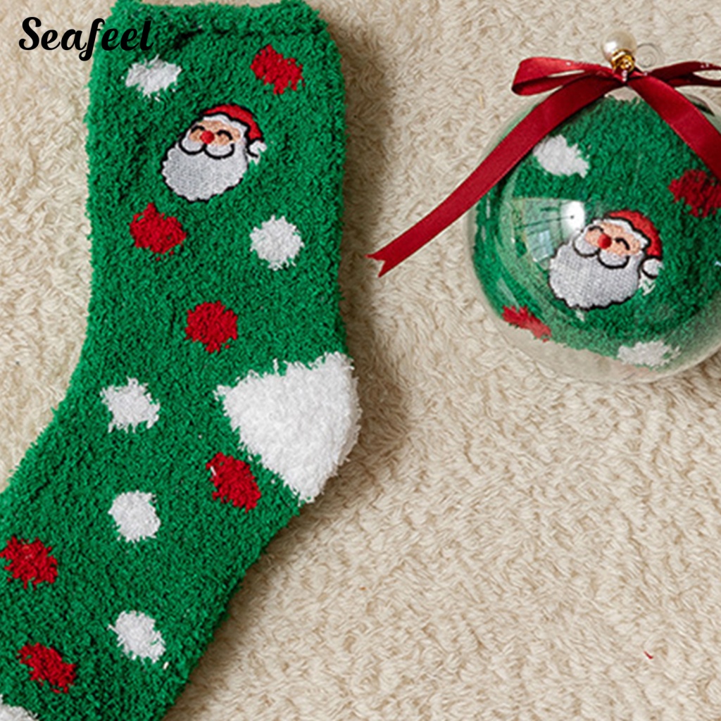 seafeel_ 1 Set Christmas Mid Tube Socks Elk Anti-shrink Winter Socks Christmas Ball