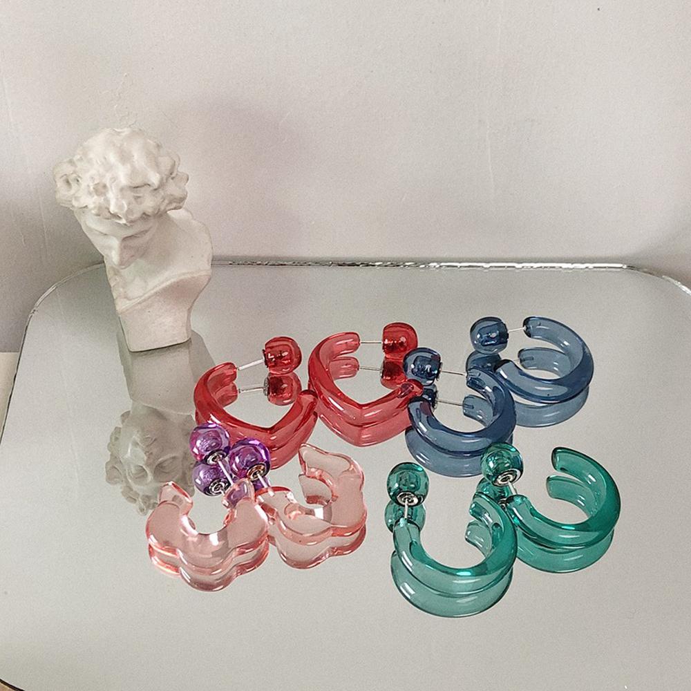 Bông Tai Trong Suốt Hình Chữ C 26Eddie Đơn Giản Phong Cách Hàn Quốc