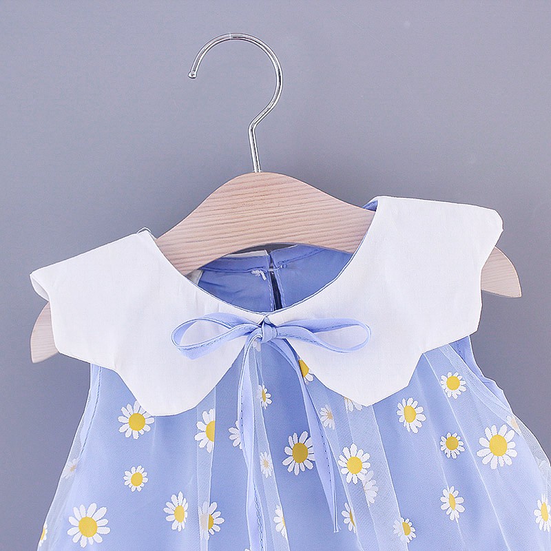 Đầm Tutu Màu Hồng / Xanh Dương Thêu Hoa Dễ Thương Thời Trang Mùa Hè Cho Bé Gái
