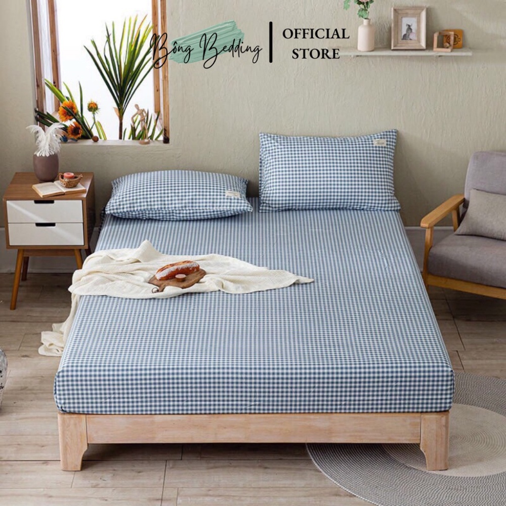 Bộ Ga Gối Cotton Tici Kẻ Mềm Mịn Đủ Size Bo Chun Miễn Phí