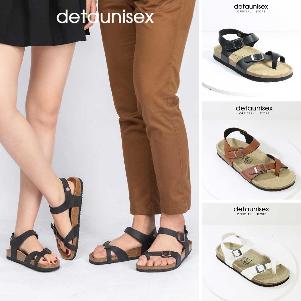 [Siêu rẻ] Giày sandal quai hậu vằn phòng xỏ ngón nam nữ đế trấu DETAUNISEX màu đen – SATA22