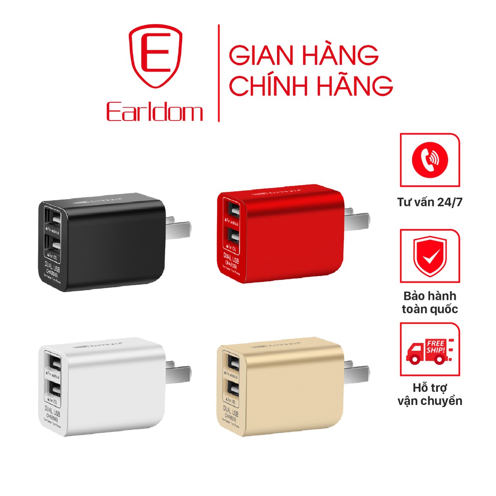 Củ sạc sạc nhanh 2.4A, bốn màu Earldom ES-162 chính hãng