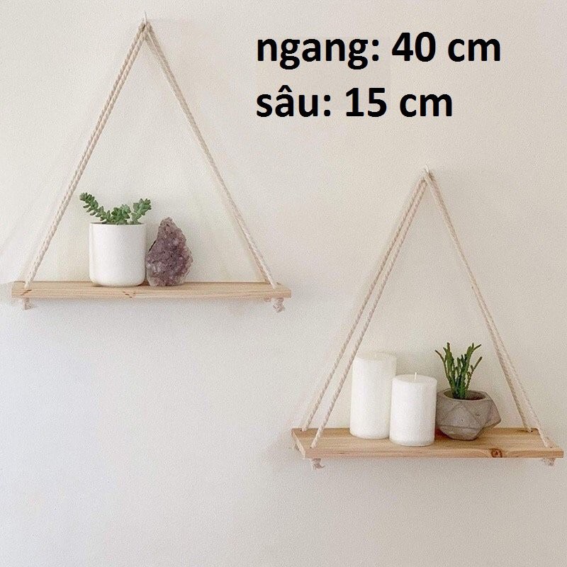 kệ gỗ treo tường bằng dây 40 x 15cm