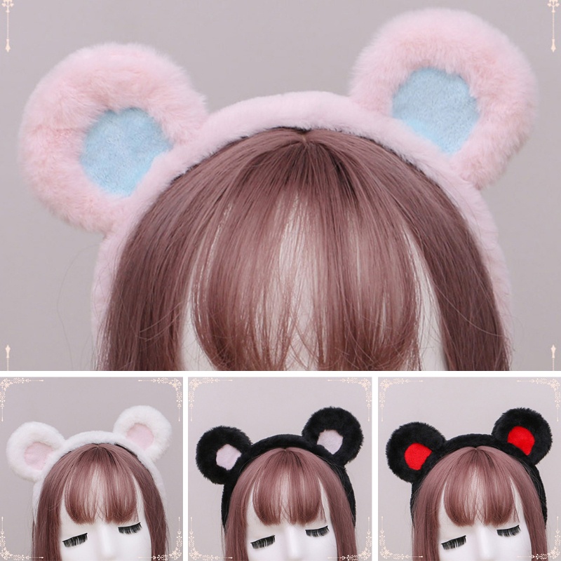 Băng Đô Tai Gấu Bông Màu Sắc Tương Phản Phong Cách Lolita