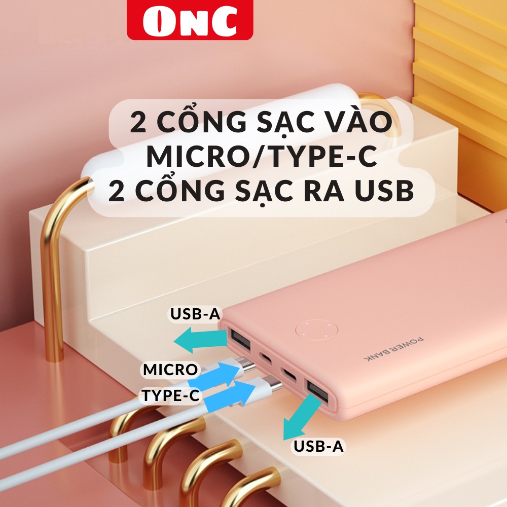 Pin Sạc Dự Phòng 10.000mAh ONC Slim 2 Output USB & 2 Input Micro/Type-C