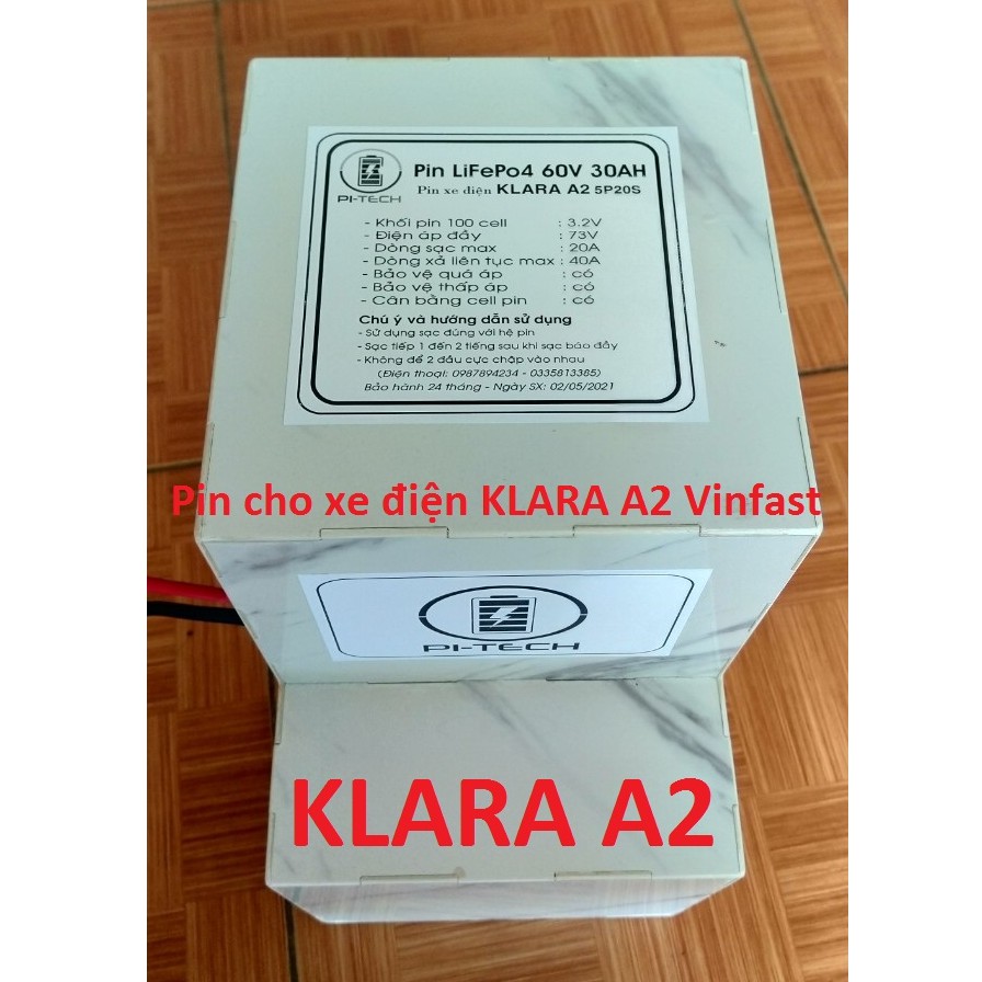 Pin xe KLARA A2 Lithium FePo4 20S 60V 30Ah, 24S 72V 24Ah