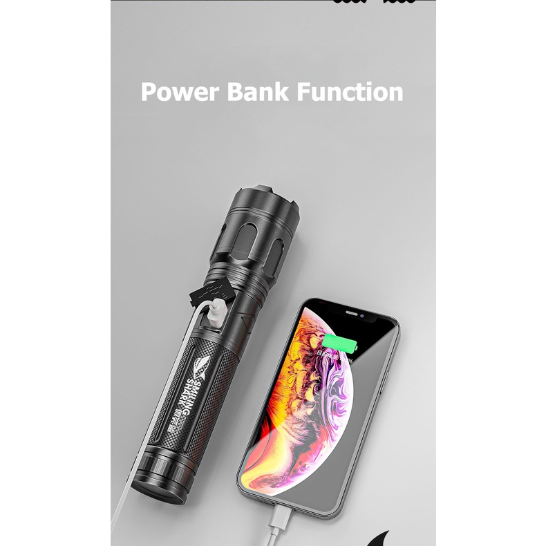 Đèn pin SMILING SHARK E823 công suất cao P70 thu phóng siêu sáng sạc điện 26650 chống nước cho du lịch/cắm trại/tại nhà