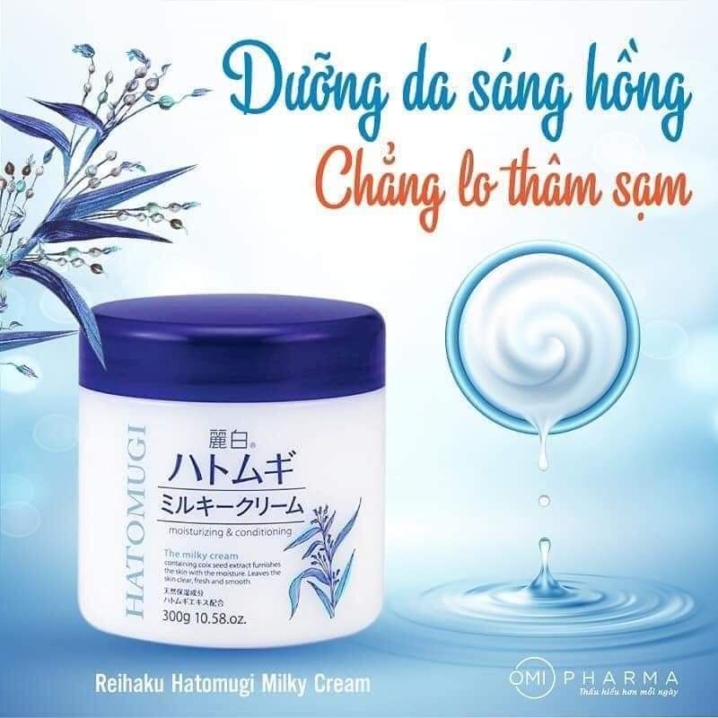 Kem Dưỡng Ẩm Trắng Da Ý Dĩ Hatomugi Moisturizing &amp; Conditioning The Milky Nhật Bản Hủ 300g