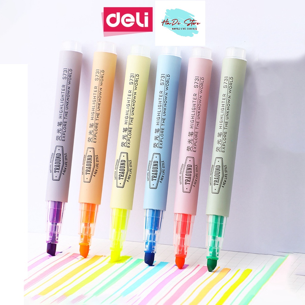 Bộ 6 bút highlight dấu dòng dạ quang DELI-S624
