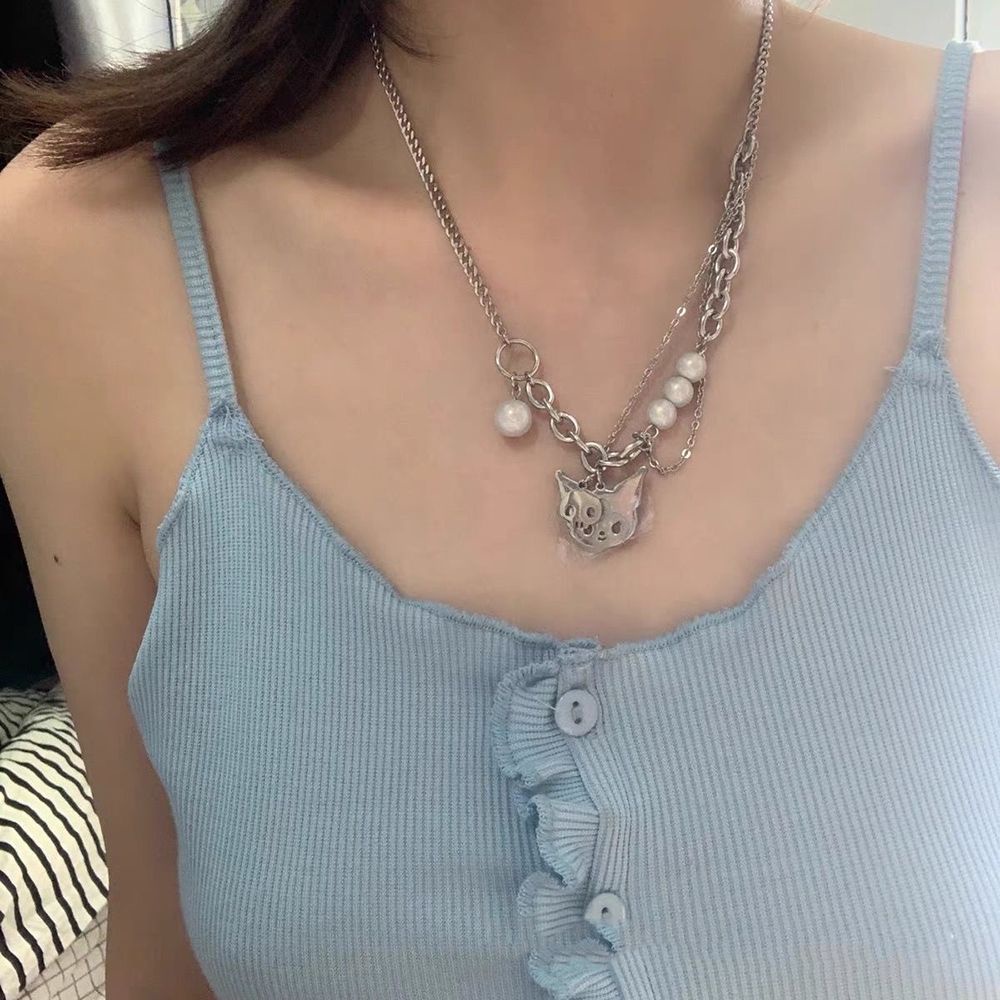 Vòng Cổ Choker Mặt Hình Đầu Lâu Đính Hạt Ngọc Trai Phong Cách Hàn Quốc Thời Trang Cho Nữ