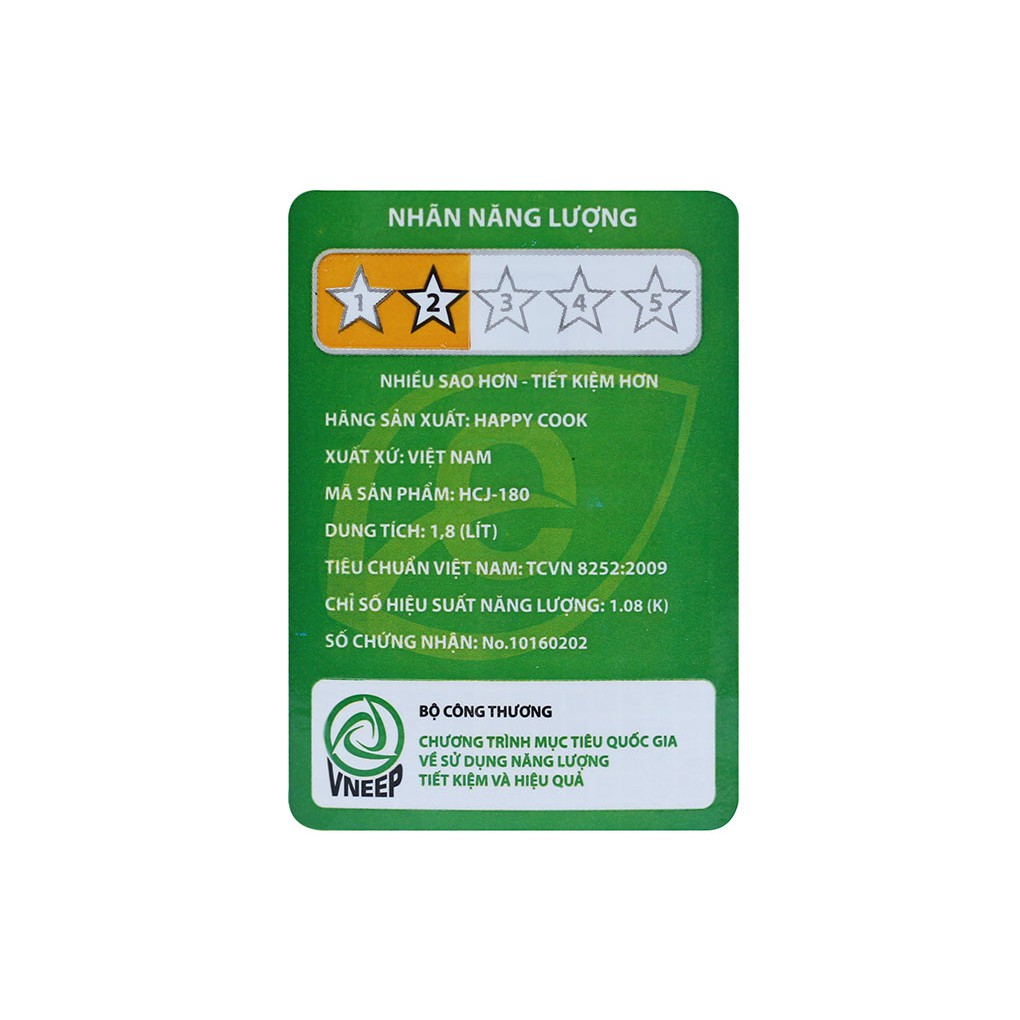 Nồi cơm điện Happycook  1.8 lít HCJ-180 trắng tao nhã