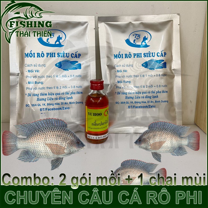 Combo 2 gói mồi câu cá rô phi siêu cấp, 1 chai tinh mùi câu cá rô phi