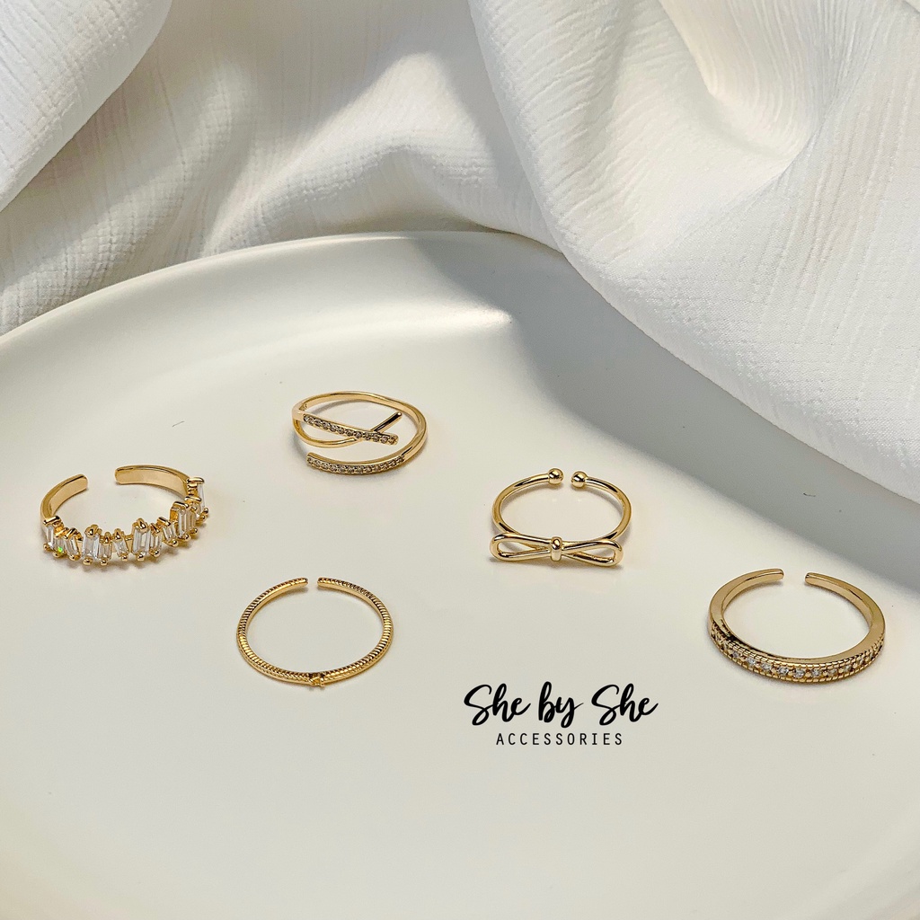 Nhẫn bạc 925 mạ vàng 14K đính xà cừ dạng hở tự điều chỉnh kích cỡ  SHEBYSHE - N13