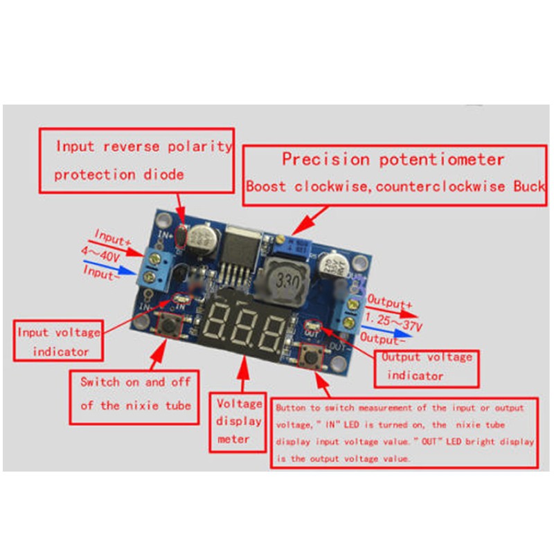 Bảng mạch chuyển đổi nguồn điện DC oldc 4.0 ~ 40 sang 1.3-37v có màn hình LED