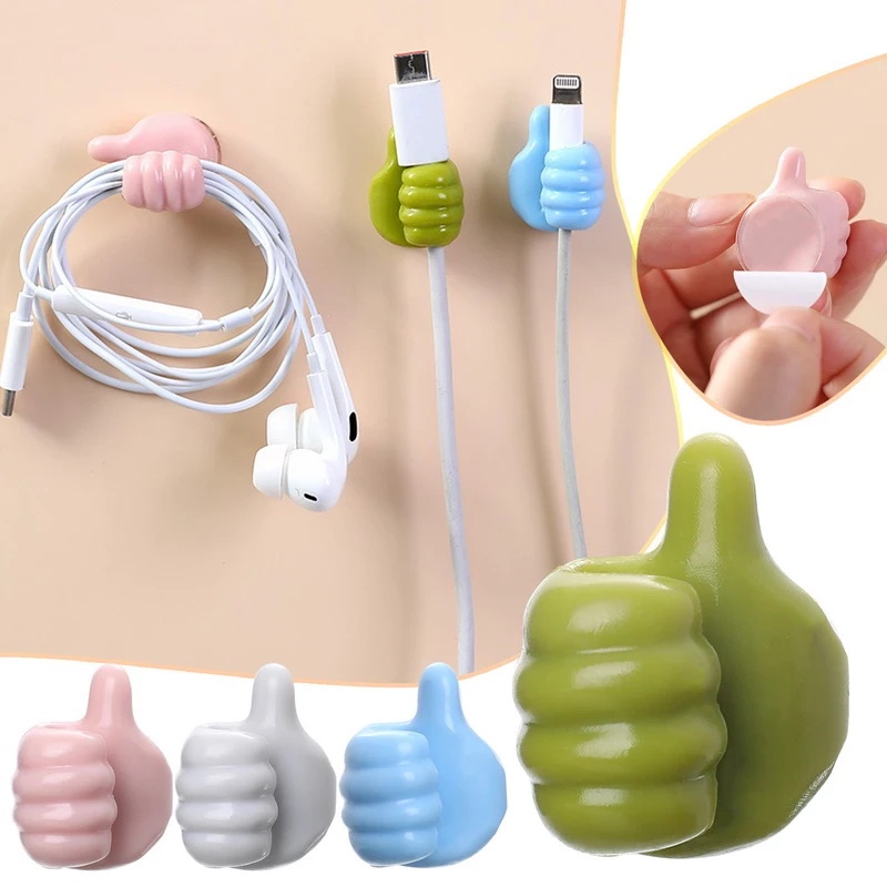 Giá Đỡ Cuộn Dây Cáp Dữ Liệu/Móc Treo Tường Bằng Silicon Mềm Hình Ngón Tay Sáng Tạo