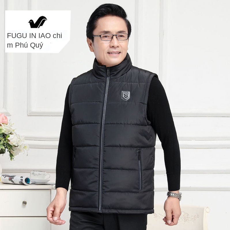 Người đàn ông trung niên và cao tuổi áo khoác mùa thu đông cha dày ấm áp cotton vest ngoài