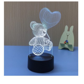 Đèn led 3D mẫu Gấu bóng bay 1-3-7-16 màu