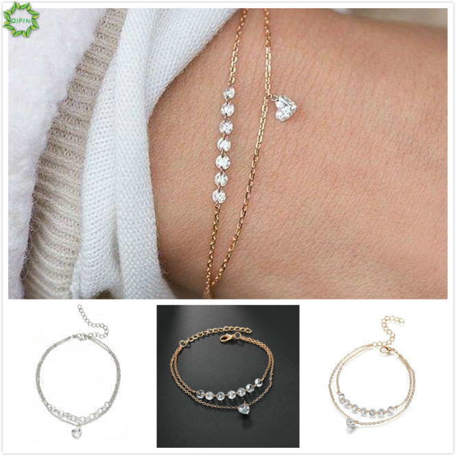 Vòng tay nhiều lớp đính đá lấp lánh phong cách Hàn Quốc