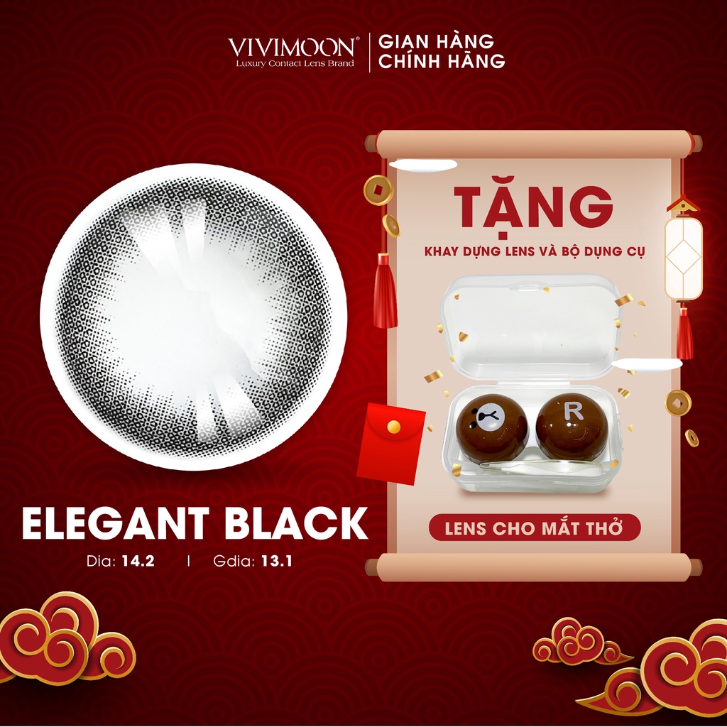 Kính Áp Tròng Cận Màu Đen Thanh Lịch Hàn Quốc VIVIMOON Cho Mắt Thở Elegant Black 13.1mm