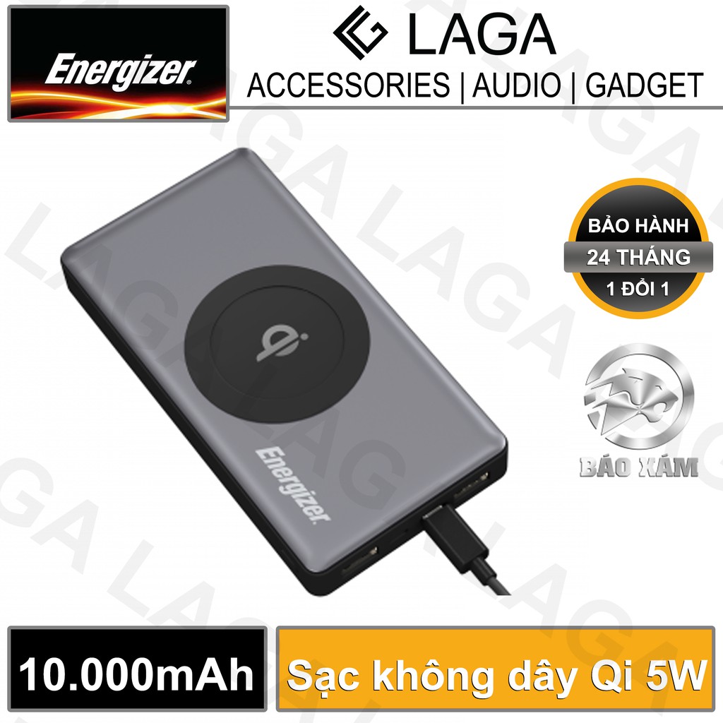 Pin sạc dự phòng Energizer 10000mAh tích hợp sạc không dây Qi 5W - QE10000 - Hãng phân phối chính thức