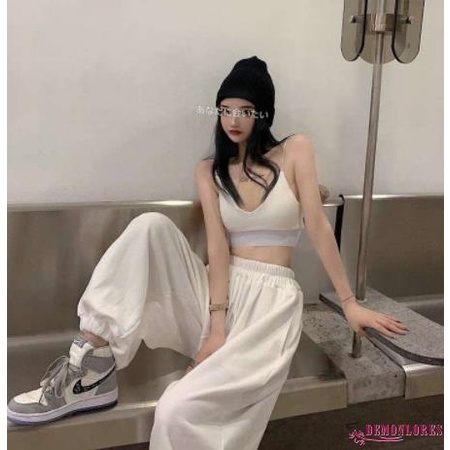 Bộ Áo Hai Dây Hở Lưng + Quần Dài Eo Cao Dáng Rộng Thời Trang Cho Nữ