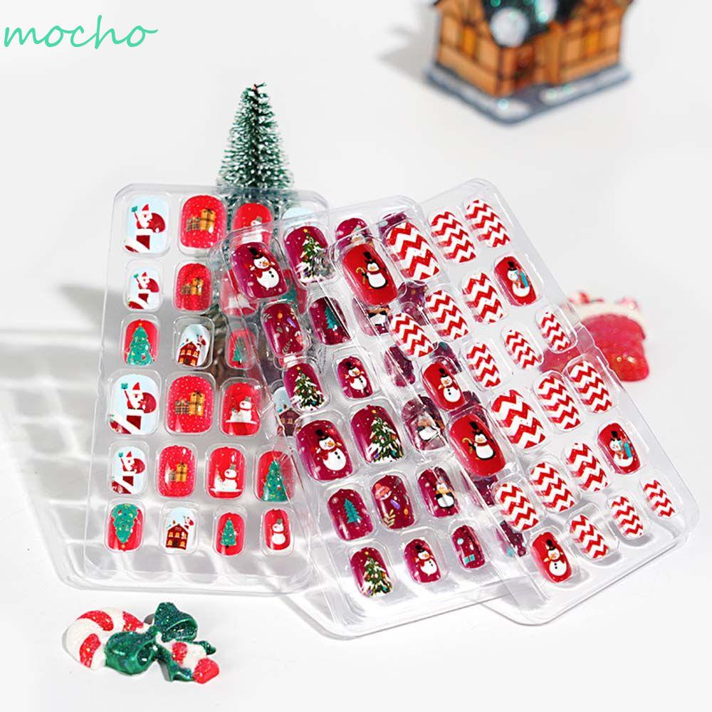 [Hàng mới về] Bộ 24 móng tay giả bằng acrylic phong cách giáng sinh thời trang cho bé gái