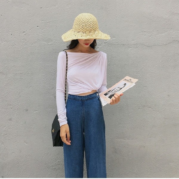 Quần jeans nữ ống rộng lưng cao