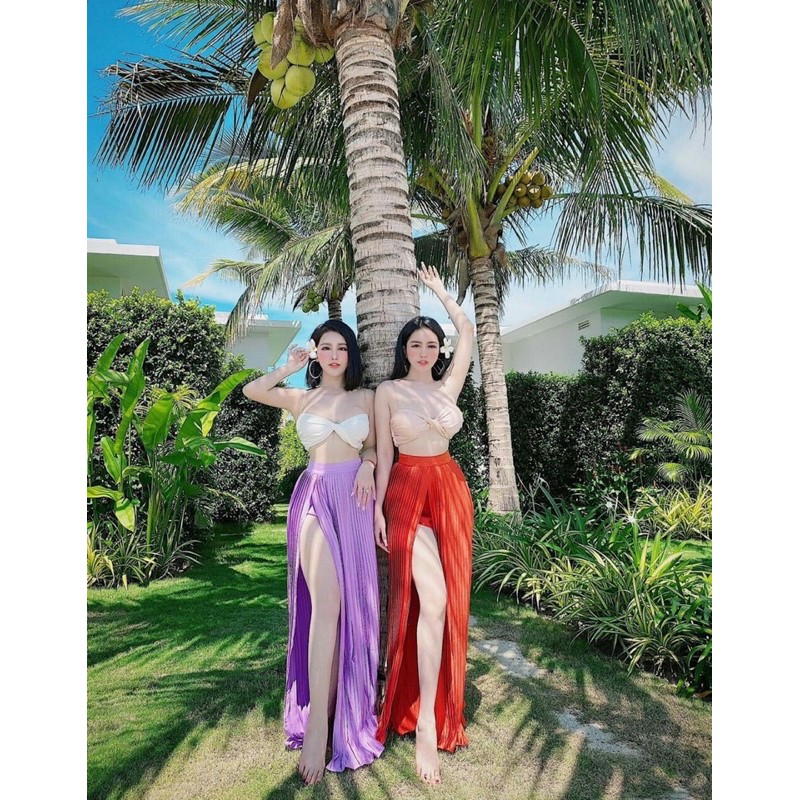 [Mã WASTCOOL giảm 15% tối đa 50K đơn 99K] Set đi biển váy xẻ tà