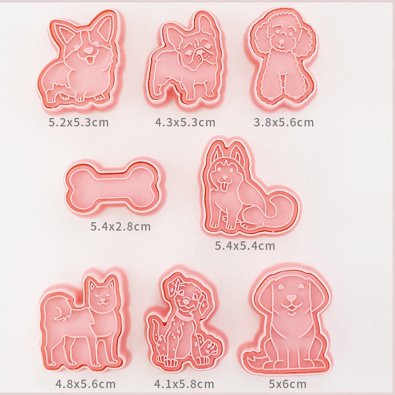 Set 8 Khuôn Cắt Bánh Quy Tạo Hình Chú Chó 3D Dễ Thương