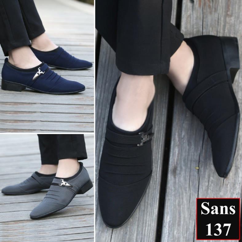 Giày tây nam công sở Sans137 chất vải êm chân mũi nhọn đen size nhỏ 37 bigsize 44 45 46 47 48 ↕️