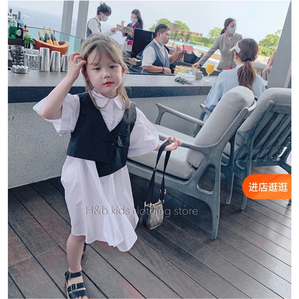 Váy Sơ Mi Trắng bánh bèo TẶNG  Kèm Yếm Lót Cho Bé Gái Size 10-22kg Kèm Video+Ảnh thật