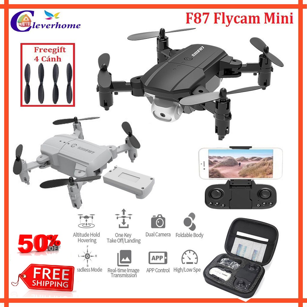 Flycam mini 4k giá rẻ f87, máy bay không người lái quay phim, chụp ảnh, chống rung quang học