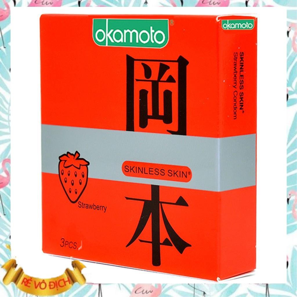 Bao cao su siêu mỏng Okamoto Strawberry hương dâu thương hiệu Nhật Bản /bản lĩnh đàn ông