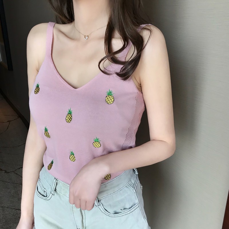 Áo không tay thiết kế cổ V họa tiết thêu cho nữ