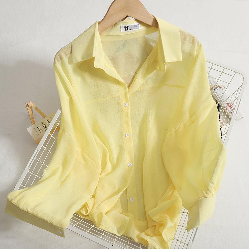 Áo Sơ Mi Chiffon Mỏng Dáng Rộng Màu Trơn Thời Trang Mùa Hè Mới Dành Cho Nữ