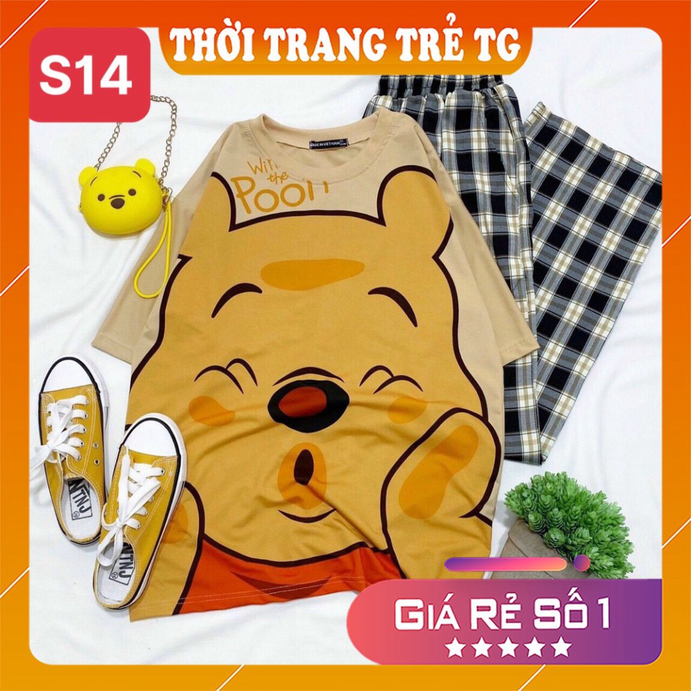 Đồ bộ nữ 𝑭𝒓𝒆𝒆𝒔𝒉𝒊𝒑 Set Đồ Bộ Quần Sọc Caro Ống Rộng S09 Tiểu Khủng Long  Freesize Form Rộng Cực Thoáng Mát