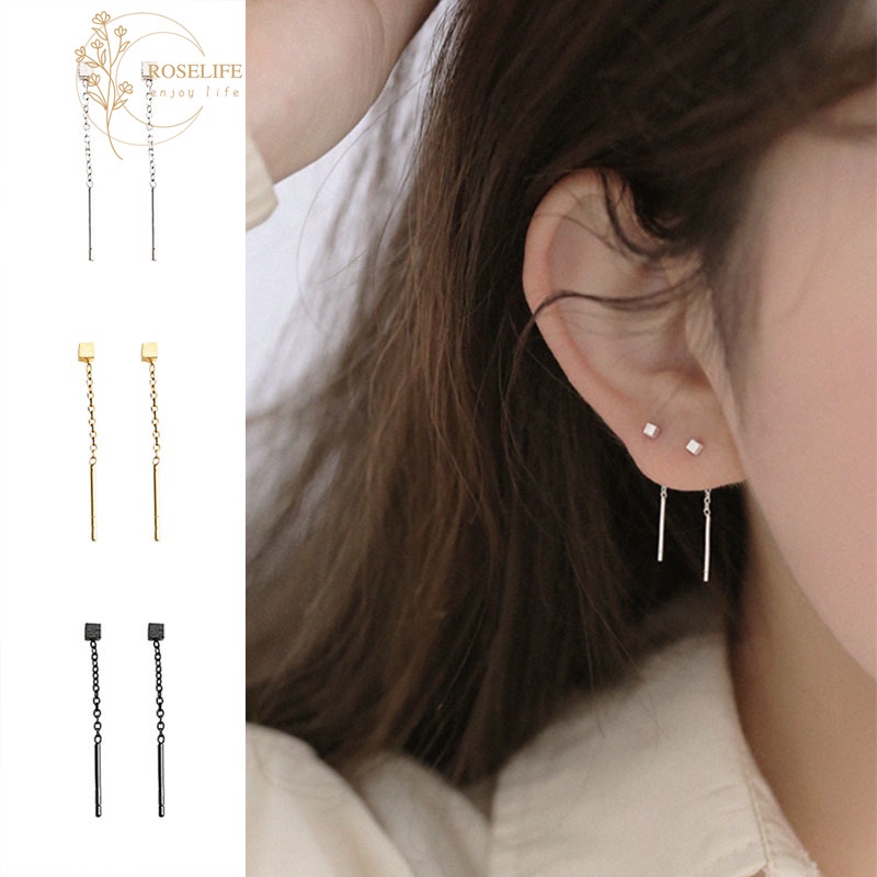 1 Đôi bông tai mạ bạc S925 cỡ nhỏ dáng dài thời trang cho nữ