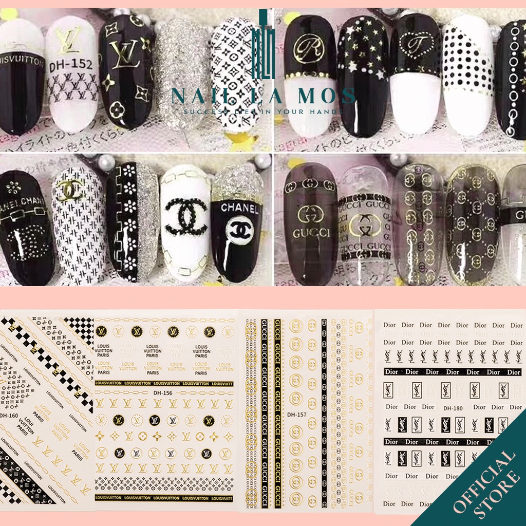 Miếng dán móng tay 3D nail sticker chủ đề logo các thương hiệu nổi tiếng 12 mẫu (lẻ 1 tấm)