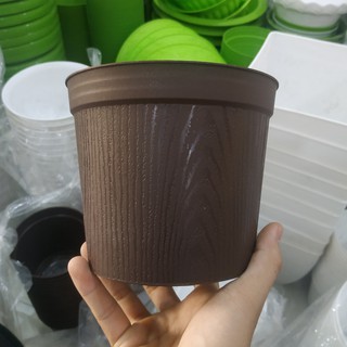 Chậu Nhựa Vân Gỗ Trồng Cây, Rau, Hoa Size 15x13cm