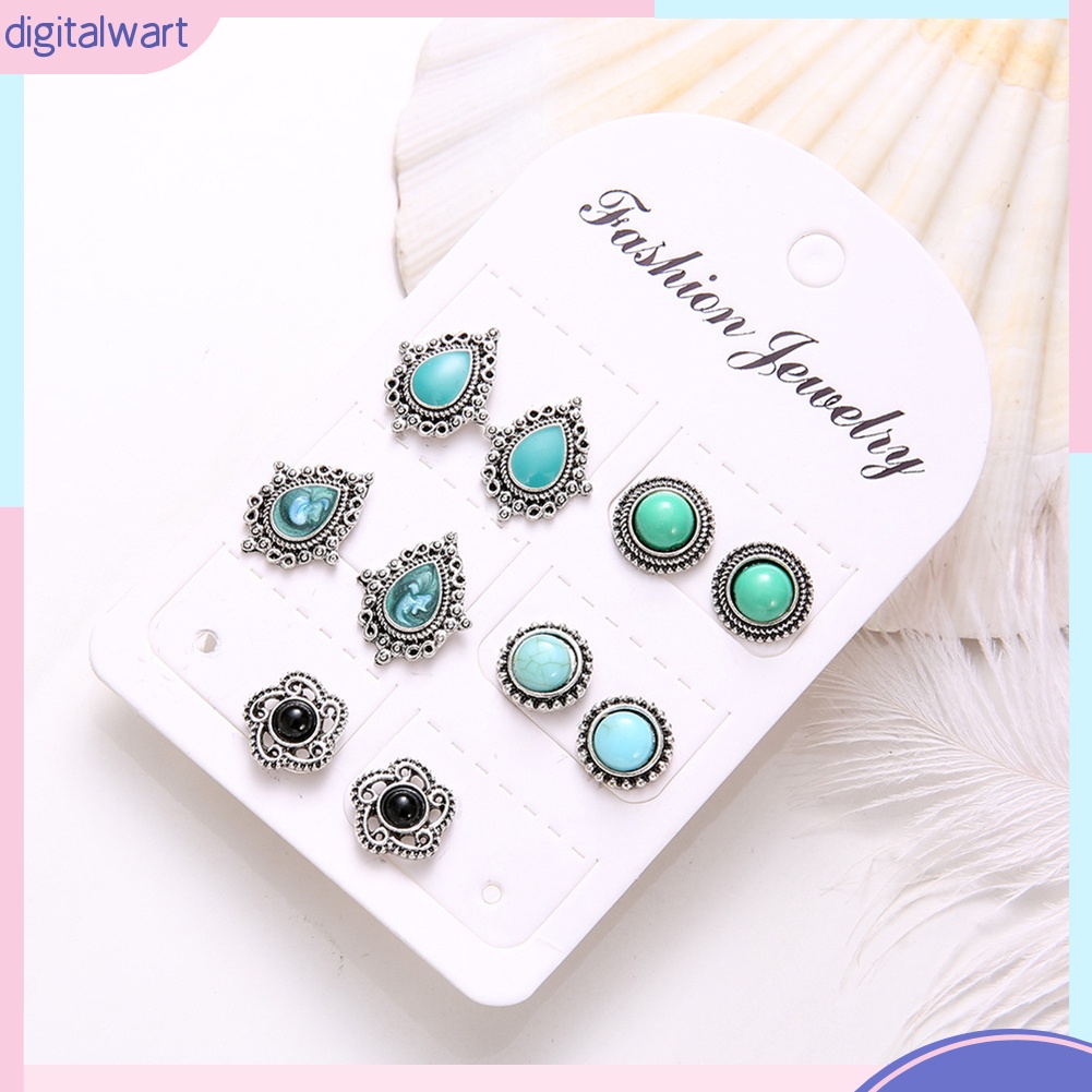 Bộ 5 đôi bông tai hình giọt nước đính đá ngọc lam nhân tạo thời trang cho nữ